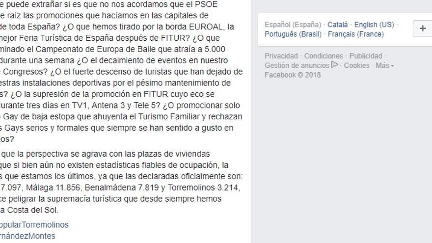 Captura de pantalla del Facebook del PP de Torremolinos
