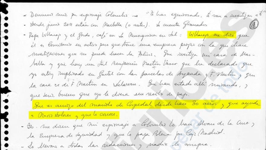 Manuscrito incautado a Ignacio González durante la Operación Lezo