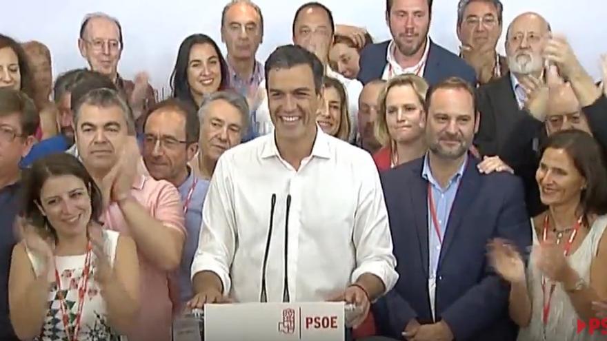 Pedro Sánchez habla tras su victoria en las primarias del PSOE