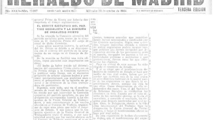  Portada del Heraldo de Madrid del 29 de octubre de 1924.
