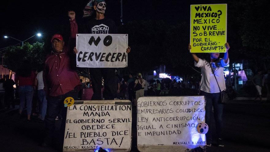 Protesta contra la construcción de la fábrica de Constellation Brands. Foto: Mexicali Resiste/Facebook.