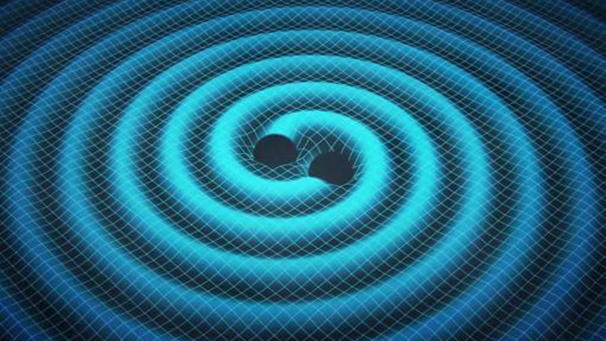 Representación de las ondas gravitacionales creadas en la fusión de agujeros negros.