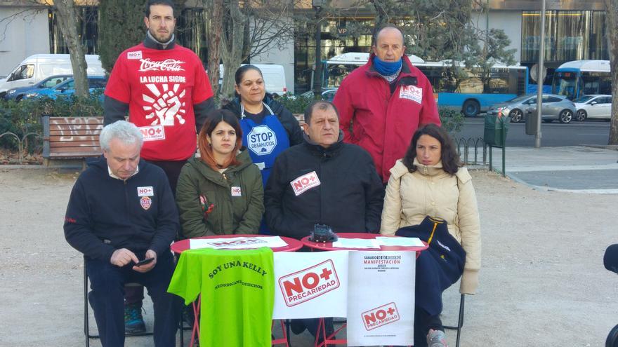 Rueda de prensa de participantes de 'No más precariedad' en Madrid, este 7 de febrero de 2018. 