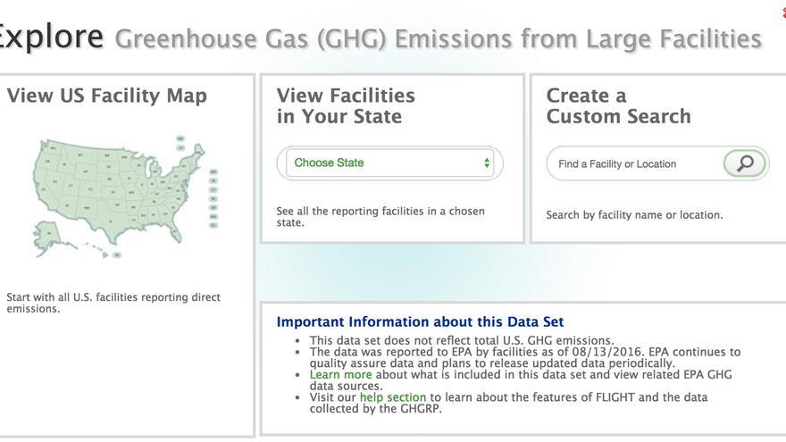 Un mapa interactivo de las emisiones de CO2 a la atmósfera de la Agencia de Protección al Medioambiente