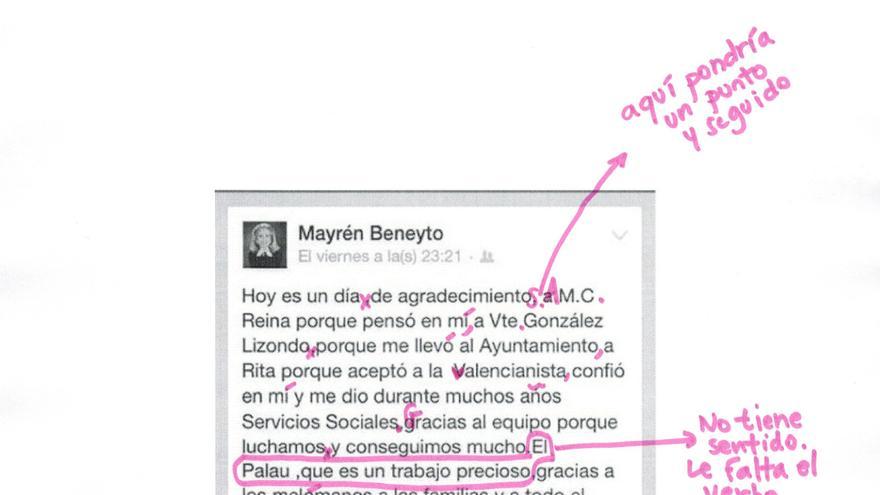 El texto de despedida de Mayrén Beneyto, corregido por una profesora de Lengua y Literatura
